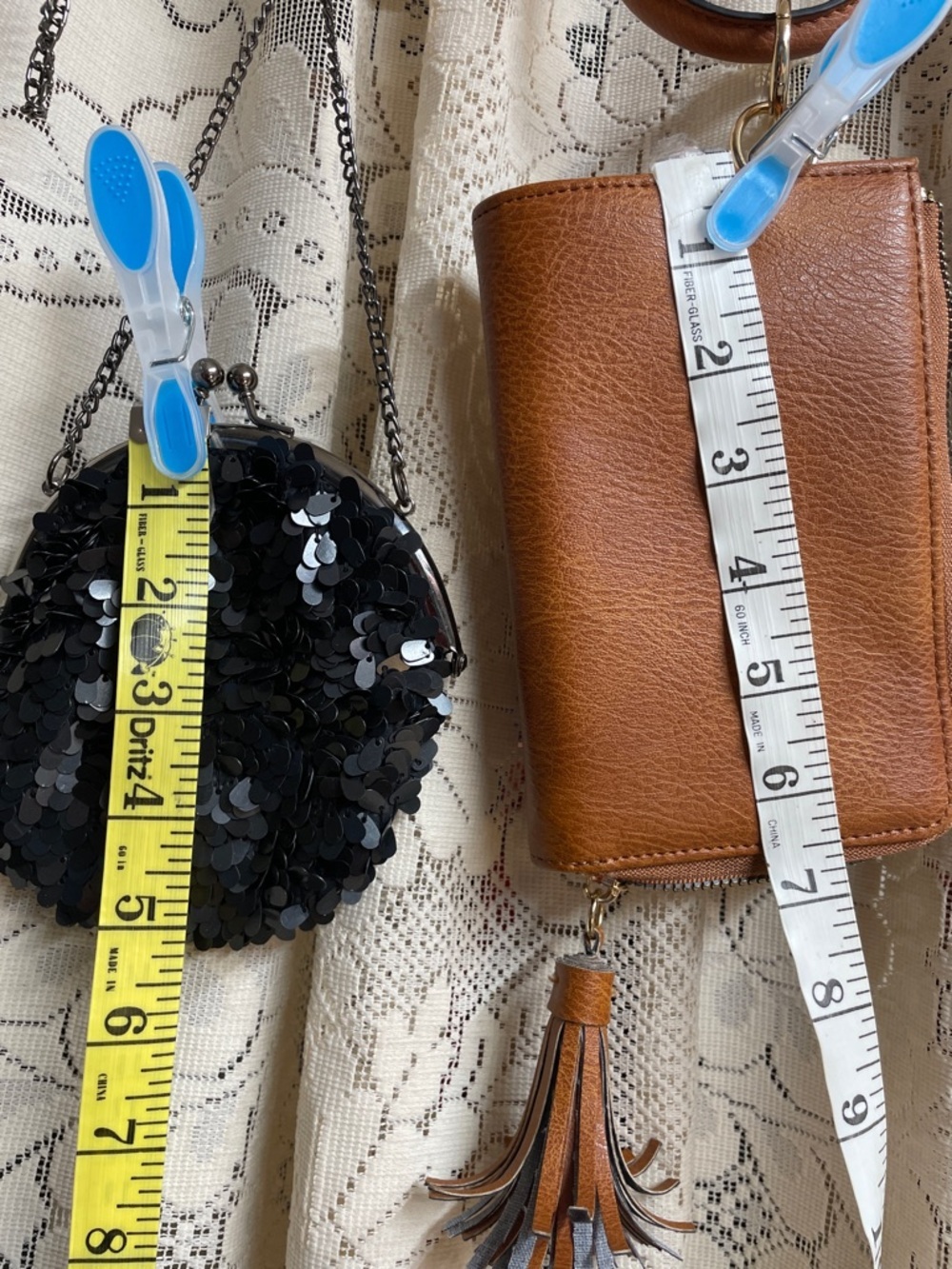 French Connection Black Sequin Round Crossbody & Brown Wristlet - Picture 9 of 9